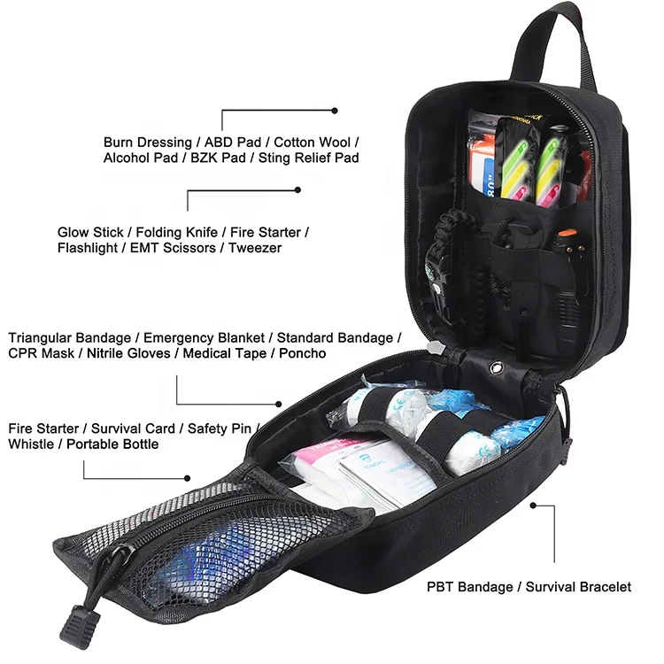 215 PCS Tactical first aid kit bag camping&hiking survival kit with emergency bandage