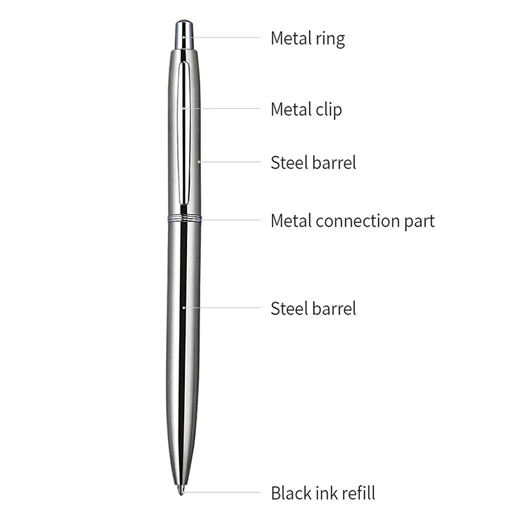 Manufacturers Wholesale Business Metal Press Ballpoint Pen Lettering Logo Stainless Steel Advertising Gift Pen Atomic Pen