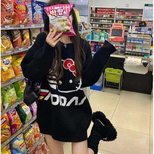 2024 весеннее Новое поступление, женский свитер с круглым вырезом и длинными рукавами, свитер оверсайз с мультяшными буквами, джемпер