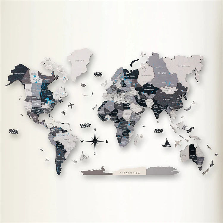 Factory Wholesale  For Home World Map Wall Decor Wooden 3D Decoration