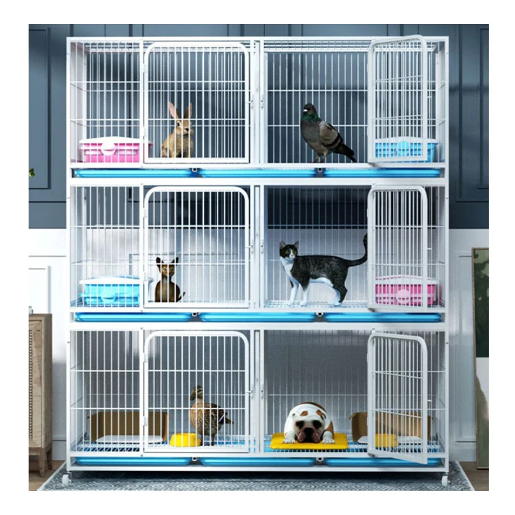 Three Story Six Door Dog Cage Dog Crate Double-layer Pet Shop Cattery Stainless Steel  Dog Playpen Breeding Pigoen