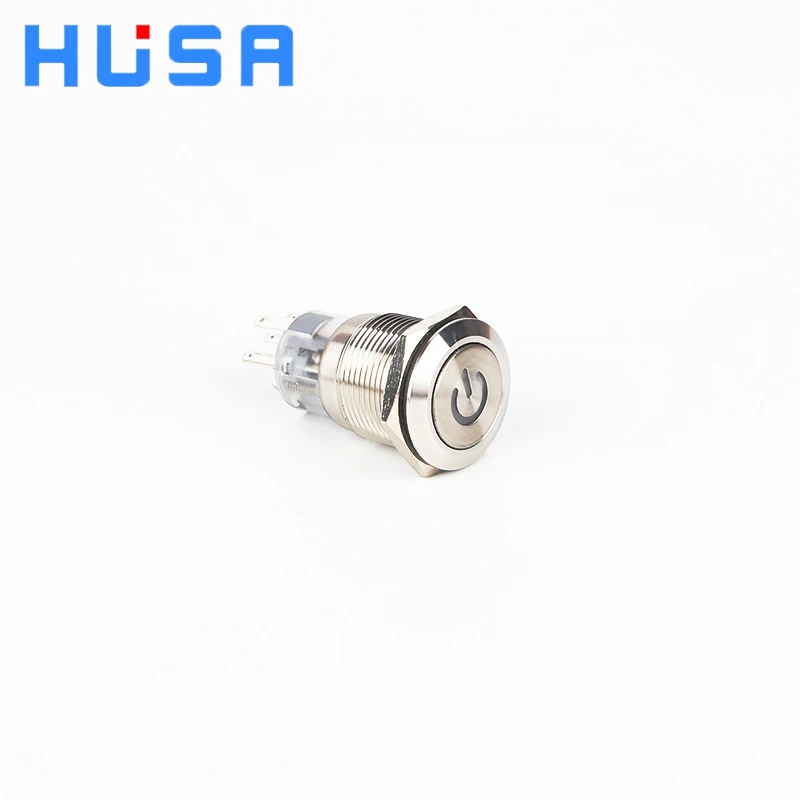 Factory Cheap Price 19mm Flat Round Head 1no1nc 12-24v Power Symbol Led 8 Pin Latching Waterproof Metal Push Button Switch