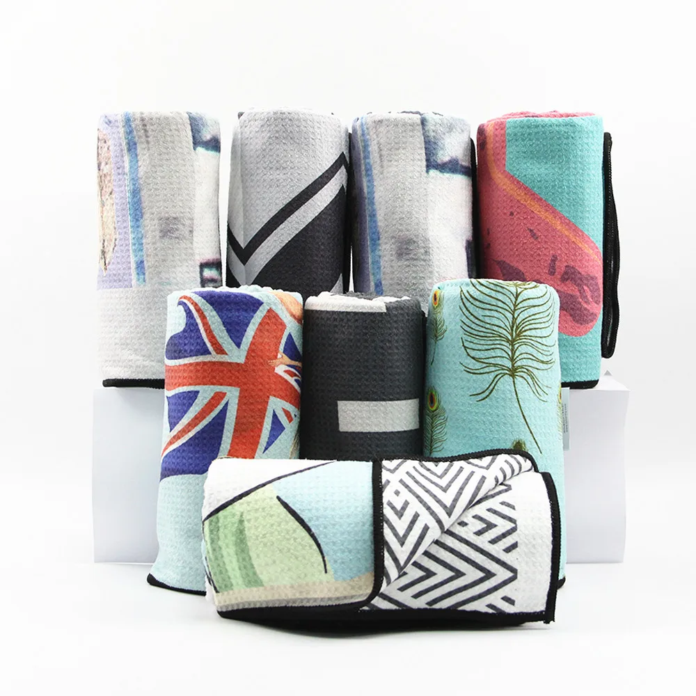 Оптовая продажа на заказ двухстороннее печатное переработанное полиэфирное вафельное пляжное полотенце из микрофибры