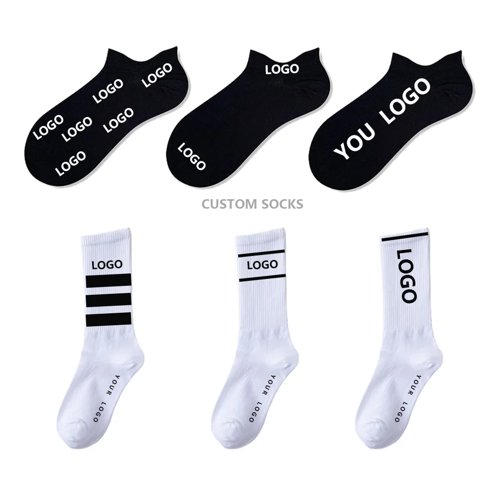 Custom color size 100% cotton bamboo low cut crew tube socks with logo fashion casual sports OEM Custom socks