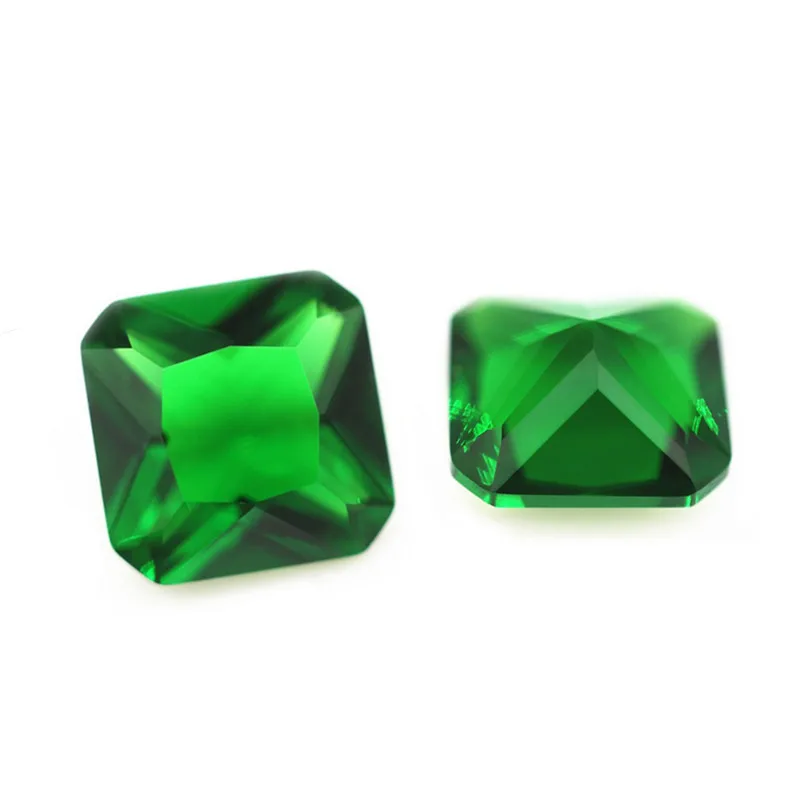 Loose Emerald Glass stones Square Princess Radiant Cushion shape Synthetic green glass gemstone for jewelry making