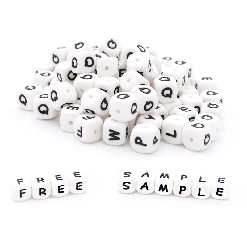 
100% food-grade silicone teething beads cube alphabet silicon letter beads for baby chew silicone beads teething 