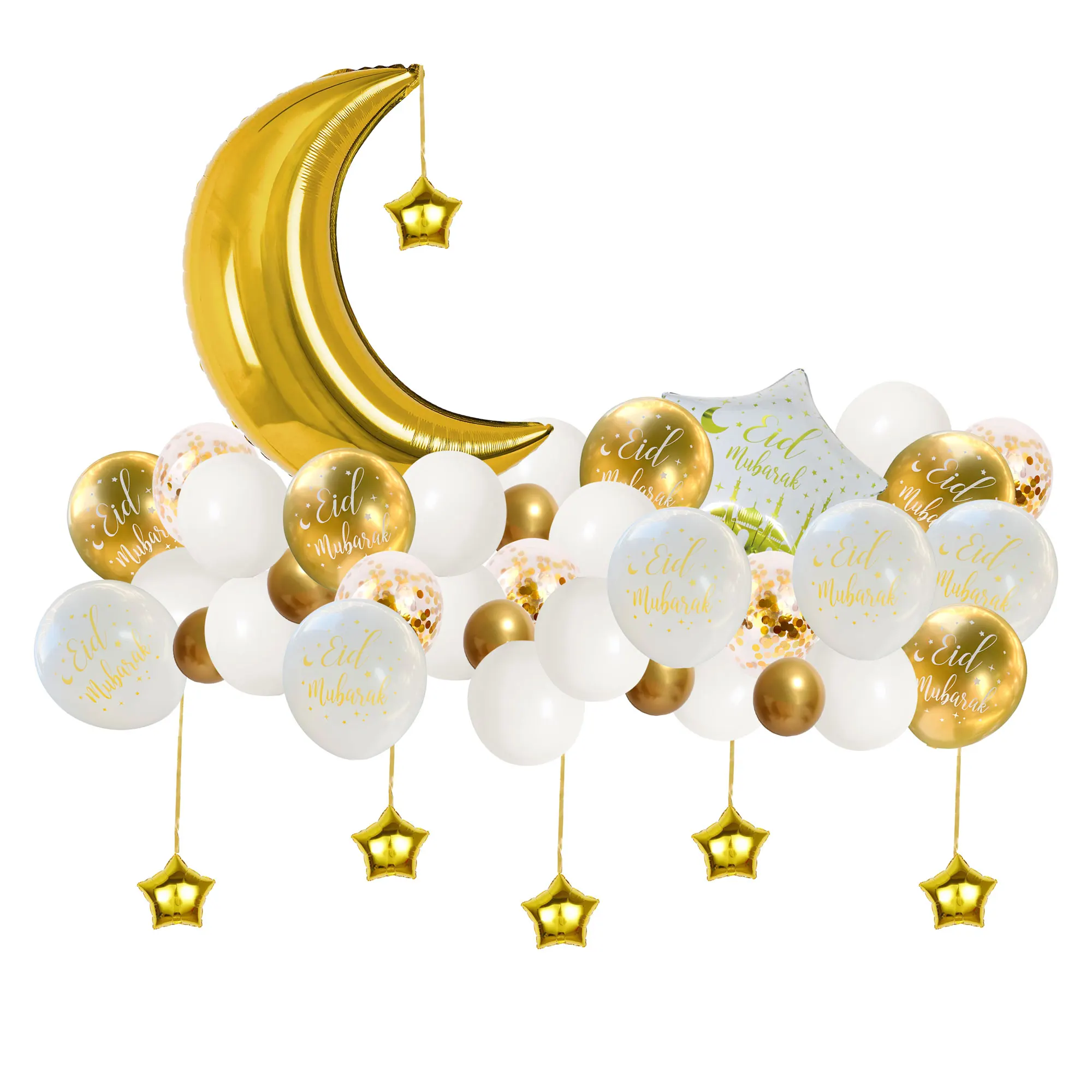 Indoor Muslim Eid Mubarak Balloon Kits Moon Star Eid Balloon Decoration For Islam Eid Party Supplies