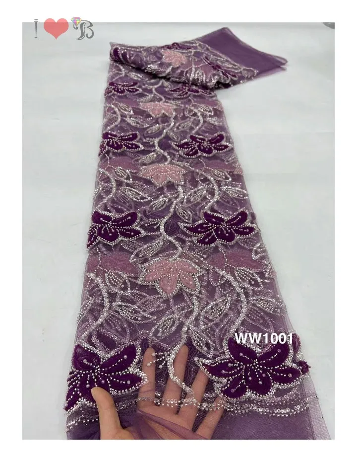 hot selling uniquely designed ribbon embroidery with beads french tulle lace fabric