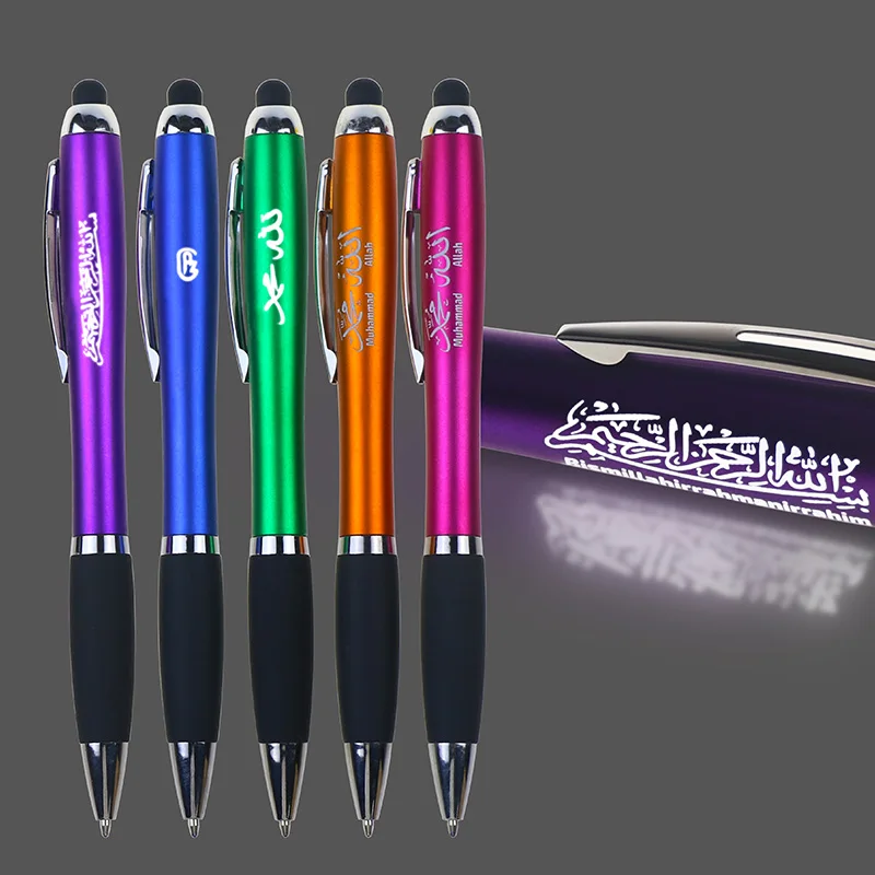 BECOL Wholesale Multi-function Led Light up Logo Pen Colorful Advertising Ballpoint Pen Customized Plastic Ball Pen with Stylus
