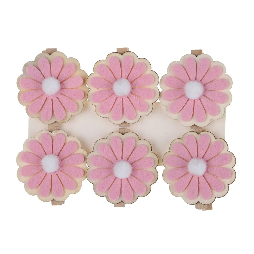 6PCS/SET Spring Easter Felt Home Decoration Flower Shape Paper Picture Clips Wooden Clothespin