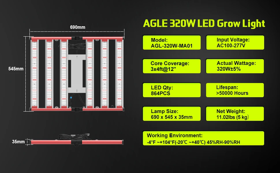 AGLEX 2023 Best 320W Full Spectrum Sunlight Growing Indoor Spider LED Plant lamps LED Grow Light with 6 Bars