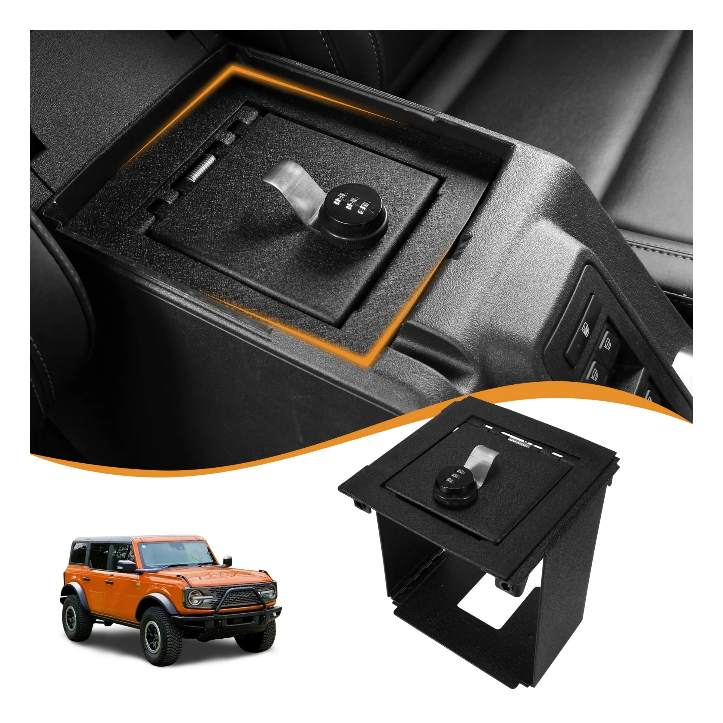 Center Console Armrest Lock Box Design Safe Storage Organizer Case Password Car Interior For Ford Bronco Accessories 21-23 2/4