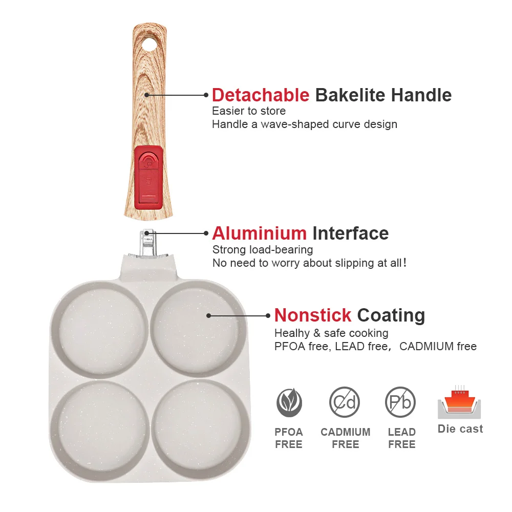 Factory Wholesale Customizable Non-Stick 4 Cup Egg Skillets Aluminum Fry Pan Multiple Egg Frying Pan 4 Hole Square