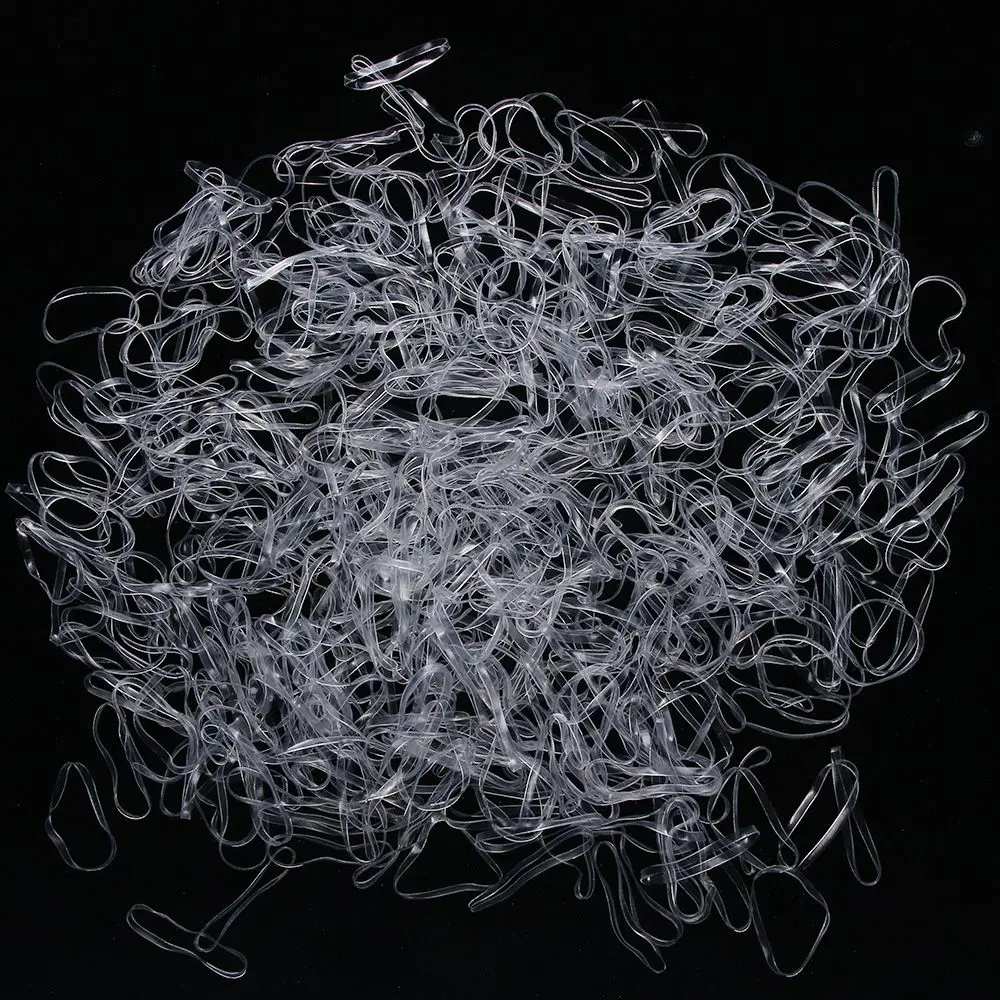 1000Pcs/bag Hair Rubber Cord Rubber Band Transparent White 1mm Clear Ponytail Holder Elastic Rubber Hair Rope Braider Tool