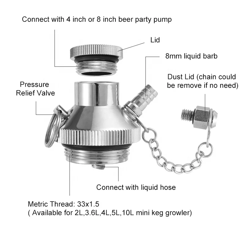 4Inch Party Pump  Keg Coupler Picnic Faucet & Beer Hose Portable Keg Tap Dispenser For Mini Keg