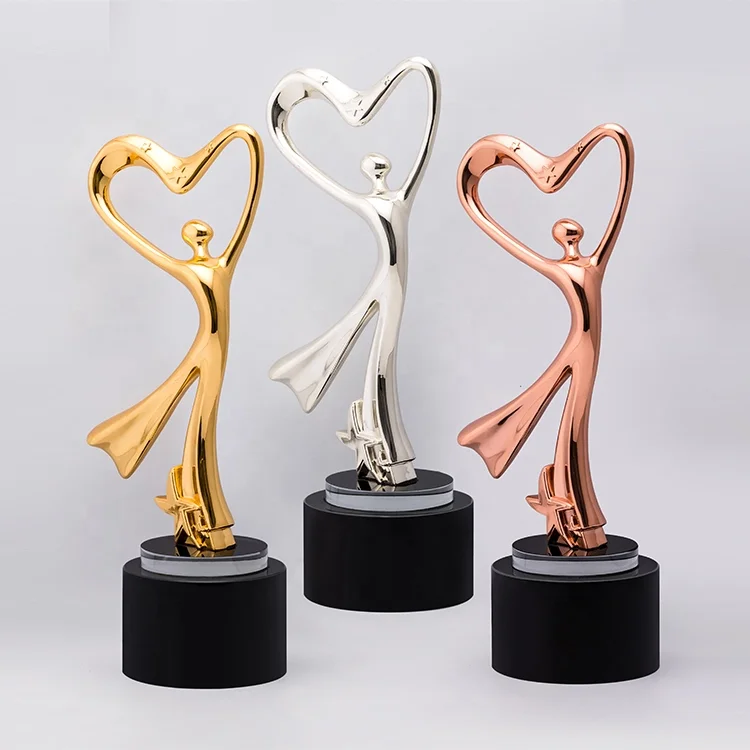 Customized bodybuilding trophy metal angel dance trophy award with black crystal base