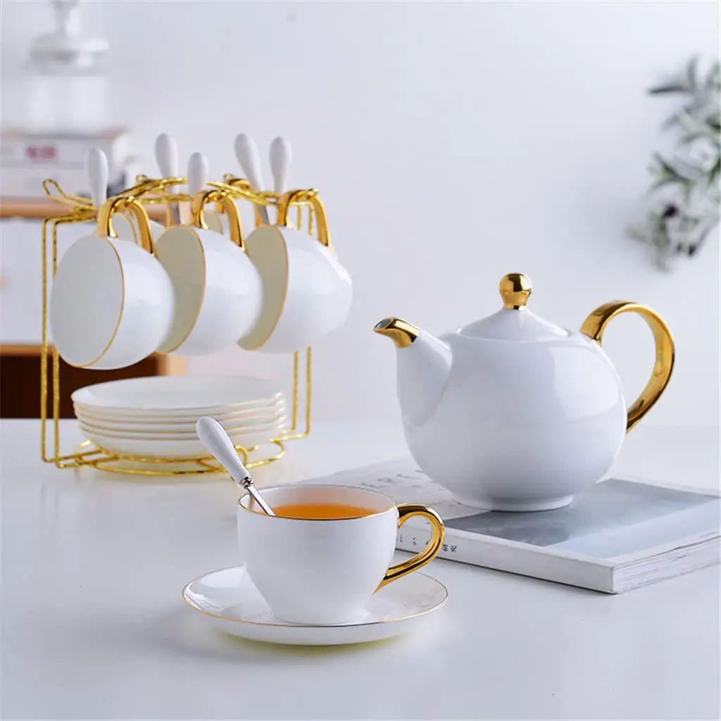 Ceramic flower teapot set stoneware customized color tea pot set tea set noble and delicate design of real gold