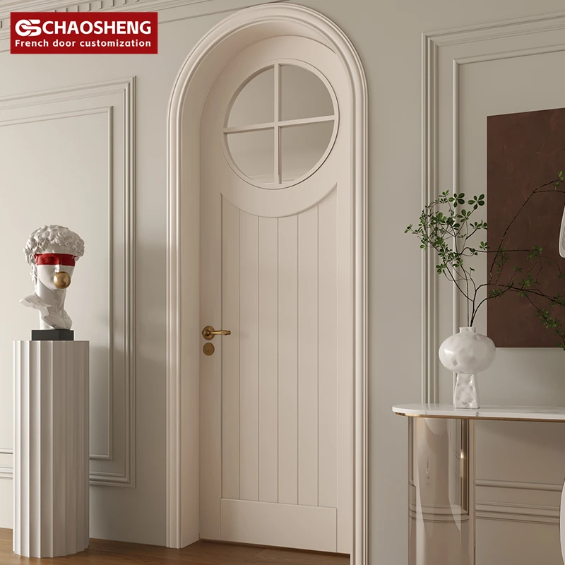 French style wooden house round glass wooden entry door single arch glazed door for living room
