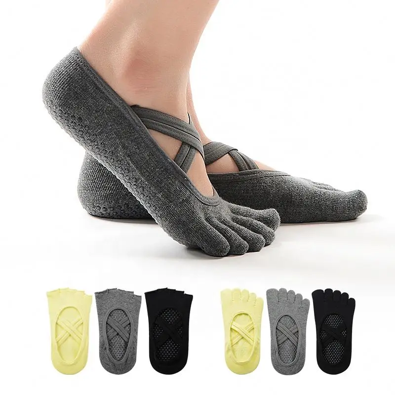 Cotton Anti Slip Soft Silicone Sole Dance Sox Custom Cross Strap Women Non Slip Yoga Grip Pilates Socks
