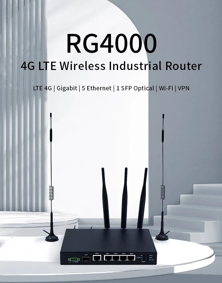 Strong EMI EMC 1 SFP 5 Ethernet+RS232/485 Wireless WiFi Dual Sim IPsec 4G LTE industrial router Firewal Router