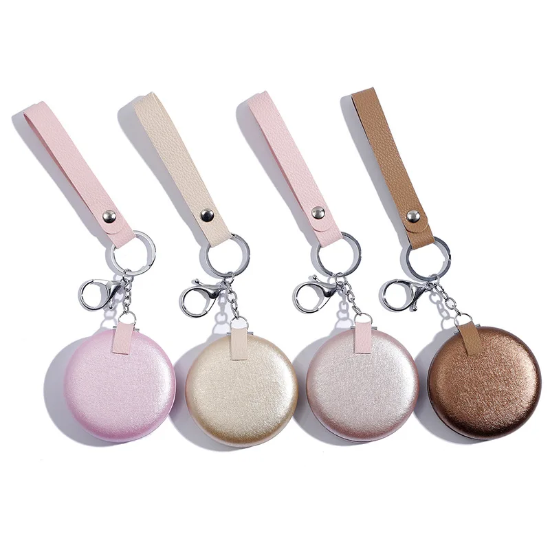 Gift Keyring Pocket Mirror 4 Color Gold Makeup Handle Mirror 7cm Travel Handheld Metal Pocket Mirror
