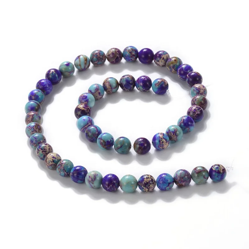 Cliobeads wholesale semi-precious loose beads strand, 8mm 10mm  mixed blue purple Impression Jasper Round Beads