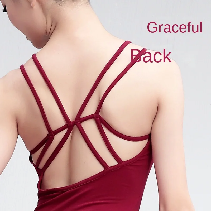 Professional ballet practice clothes double halter big back jumpsuit female form training clothes gymnastics clothing