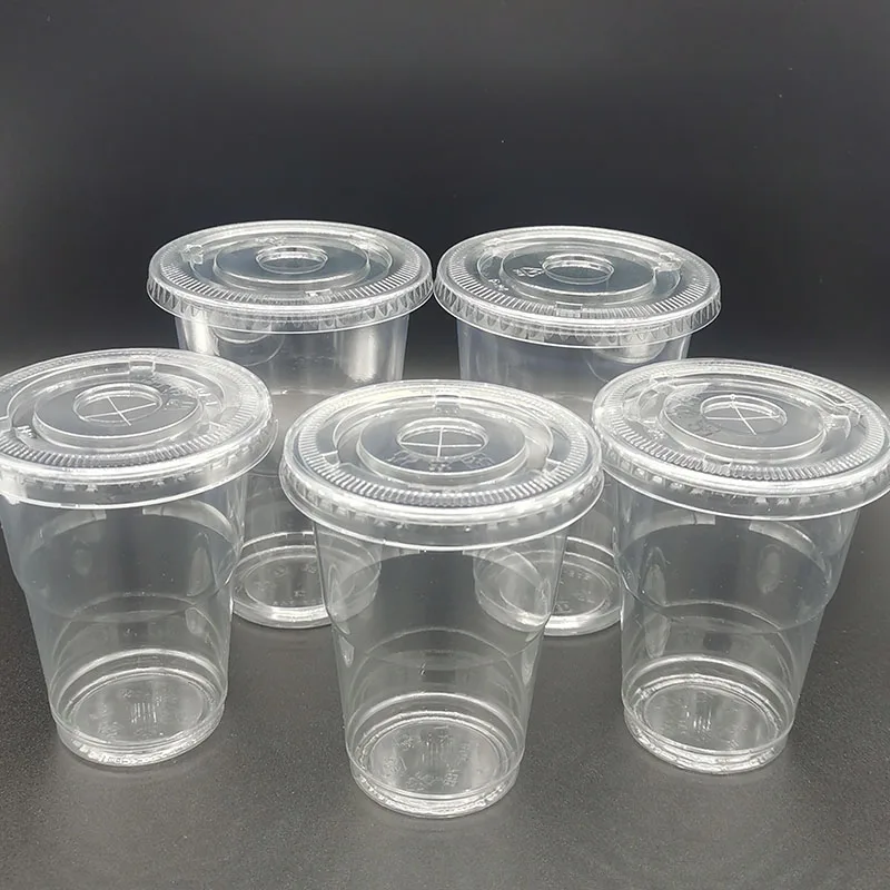 Wholesale free sample plastic cup disposable plastic cup with lid, biodegradable clear PLA plastic cup for smoothie juice