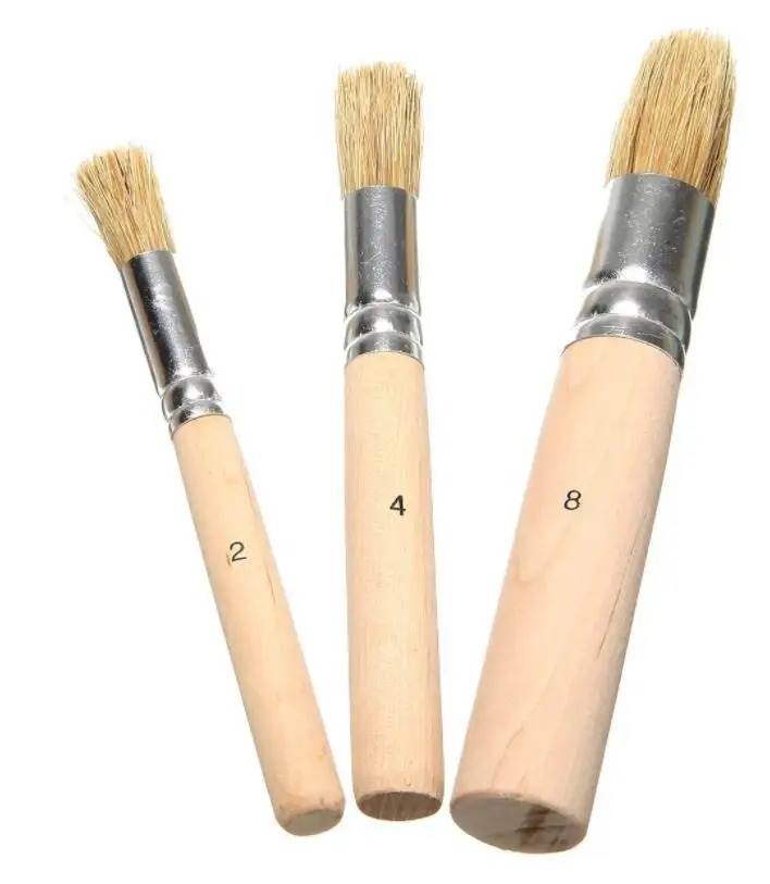 3 Pcs Wooden Stencil Brushes for Acrylic Paint Natural Wood Bristle Template Brush for Oil Painting Watercolor Painting Stencil