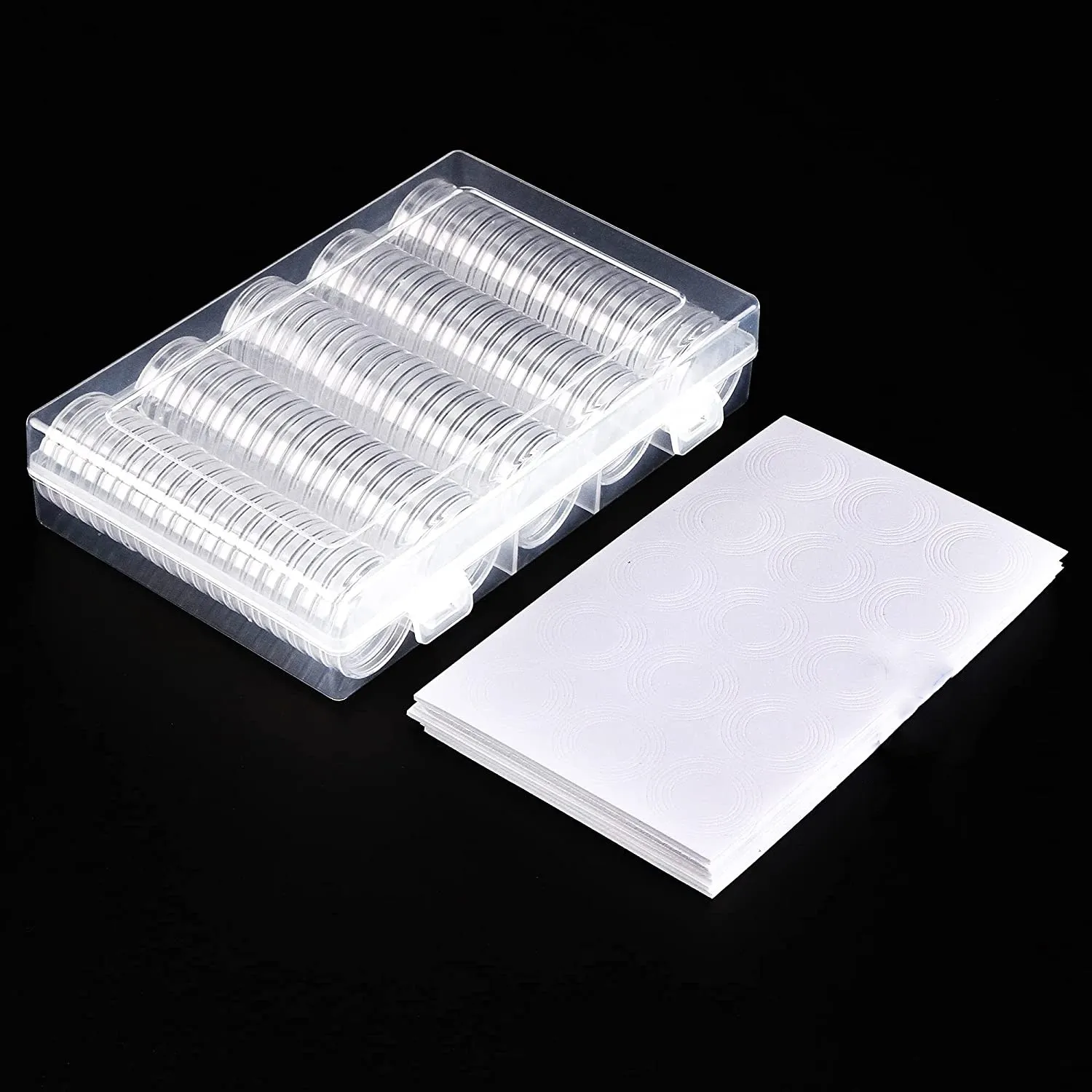100 pieces 30mm coin capsules and 5 sizes EVA Pads Coin Holder Case Plastic Capsules Acryl Holder Coin Box