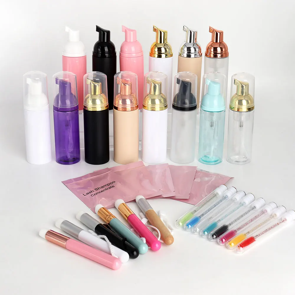 Private label Lash Shampoo Kit 60ml Eyelash Cleanser Lash Brush Foam Oil-free Cleaner Eyelash Extension Shampoo