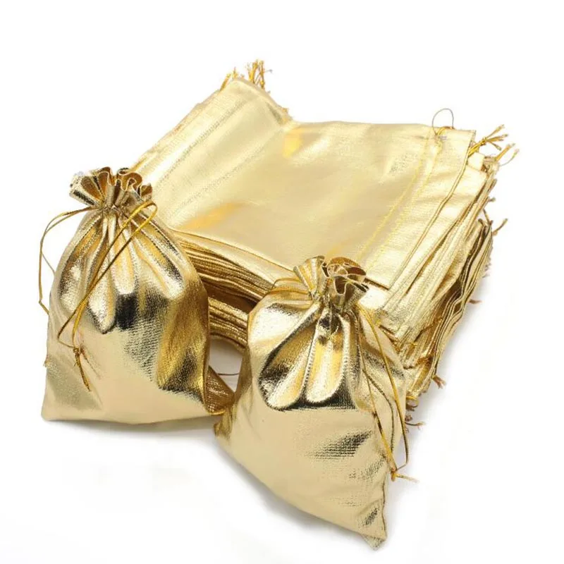 10x15cm Jewelry Packaging Bag Wedding Favor Pouches Drawstring Gift Bags Gold Silver Metallic Organza Pouch