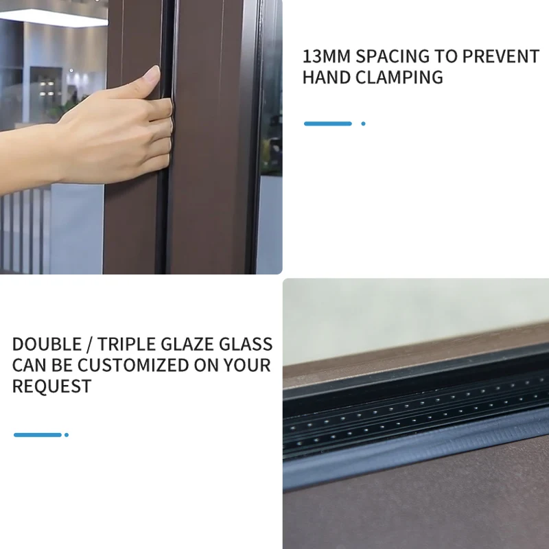 Maximum view area finger-clamping-protective smooth sliding aluminum frame bifold glass doors with thermal break