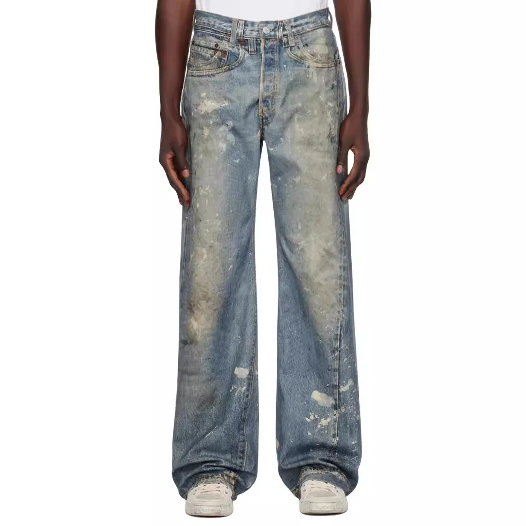 Джинсовые повседневные Прямые свободные джинсы с принтом в виде граффити