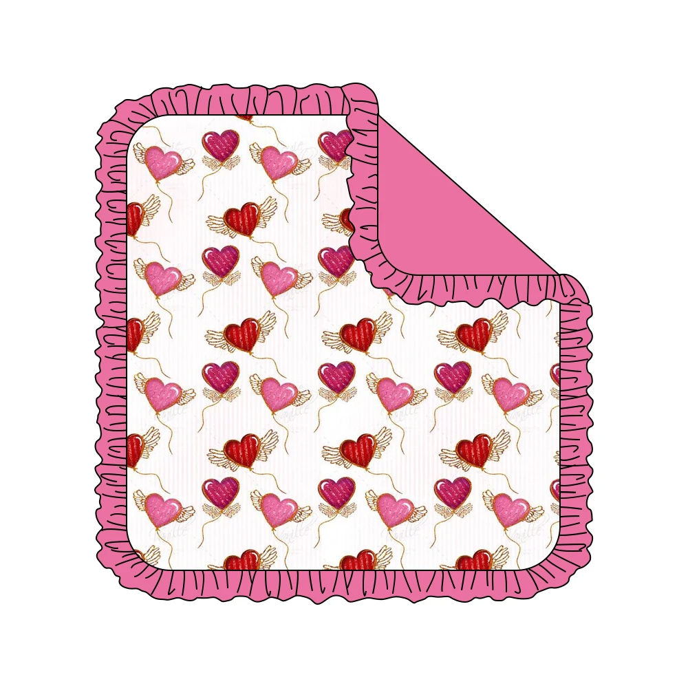 High Quality Blanket Customized Pattern Heart Printed Style Double Layers Bamboo Fiber Fabric Soft Blanket With Flower Lace