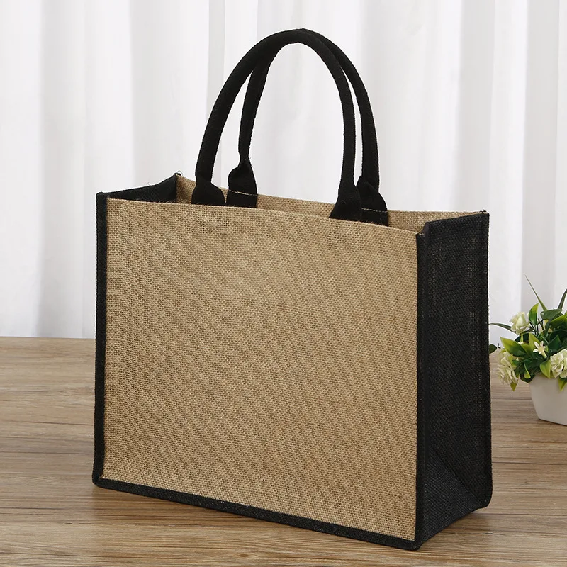 Eco Custom Printed Dyed Colored Burlap Handbag Grocery Reusable Shopping Jute Tote Bag
