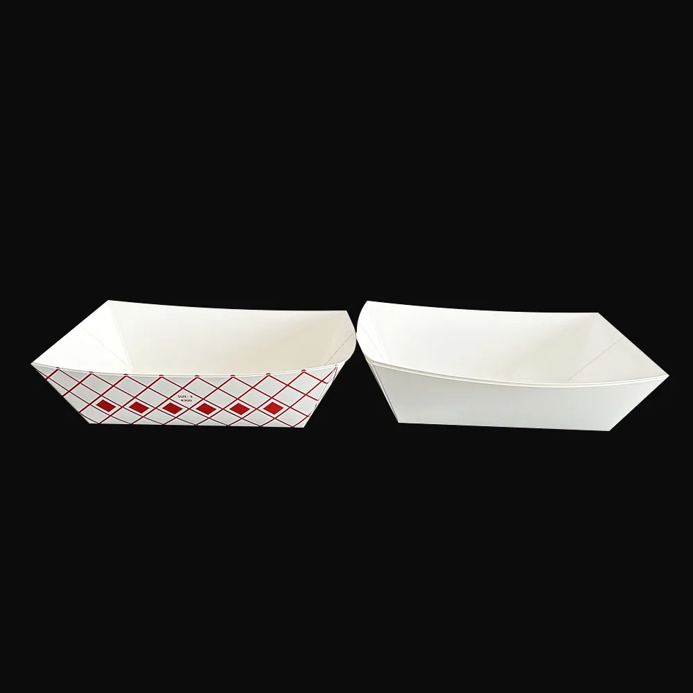 Eco-friendly Grease Resistant Take Out White Brown Kraft Paper Boat Paper Food Tray