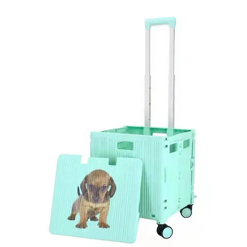 Durable Camping PP Silent Wheels Foldable Plastic Grocery Shopping Trolleys Carts With Seat
