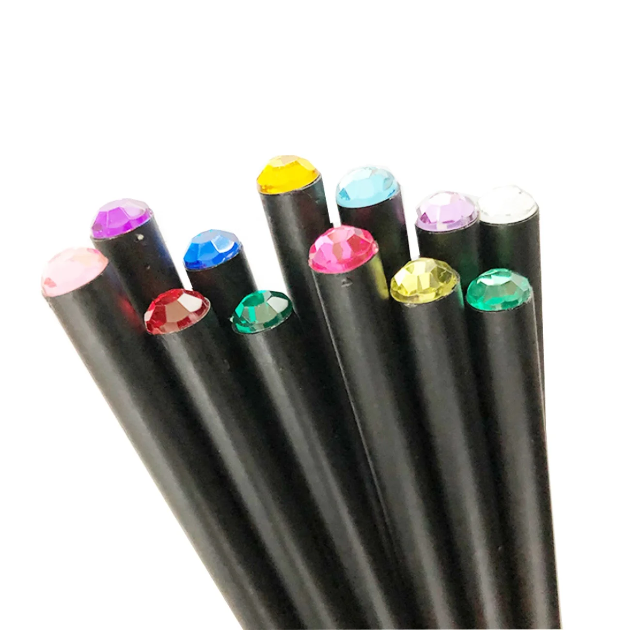 Customization Black Wood Pencil With Acrylic Diamond Topper HB Black Wood Pencil