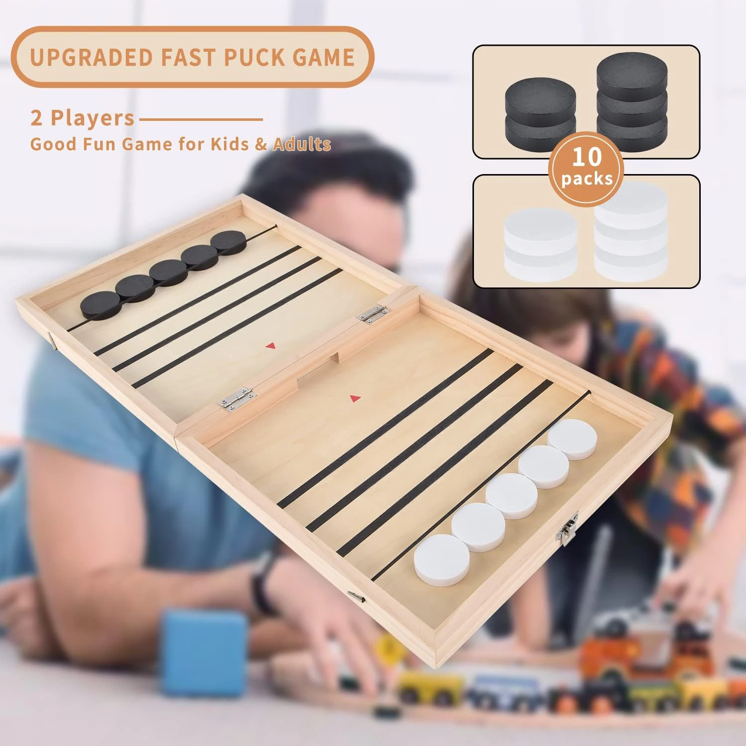Slingshot Games Toy Table Desktop Battle Wooden Hockey Table Game Foldable Large Fast Sling Puck Game,