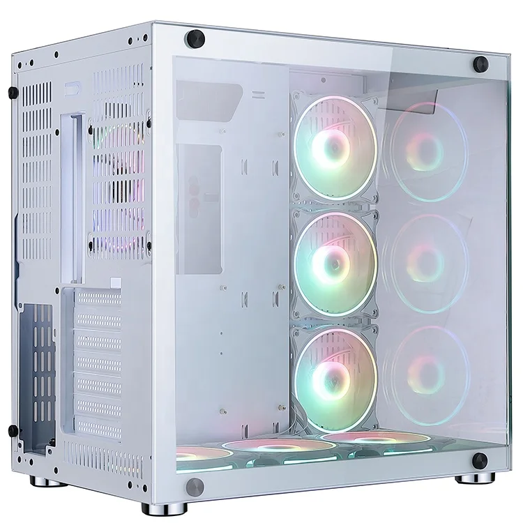 good quality wide cube glass aluminum computer case pc  Dual Chamber  ATX cube  Computer Gaming Case with Argb effect