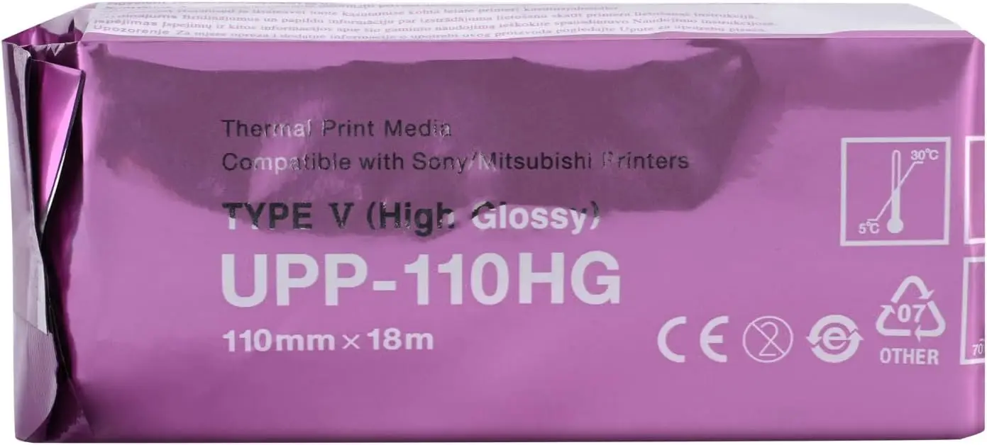Recyclable UPP-110HG Type V High Gloss Ultrasound Paper Film/Media 10 Rolls 110 mm x 18m Replacement Sony Personal Care