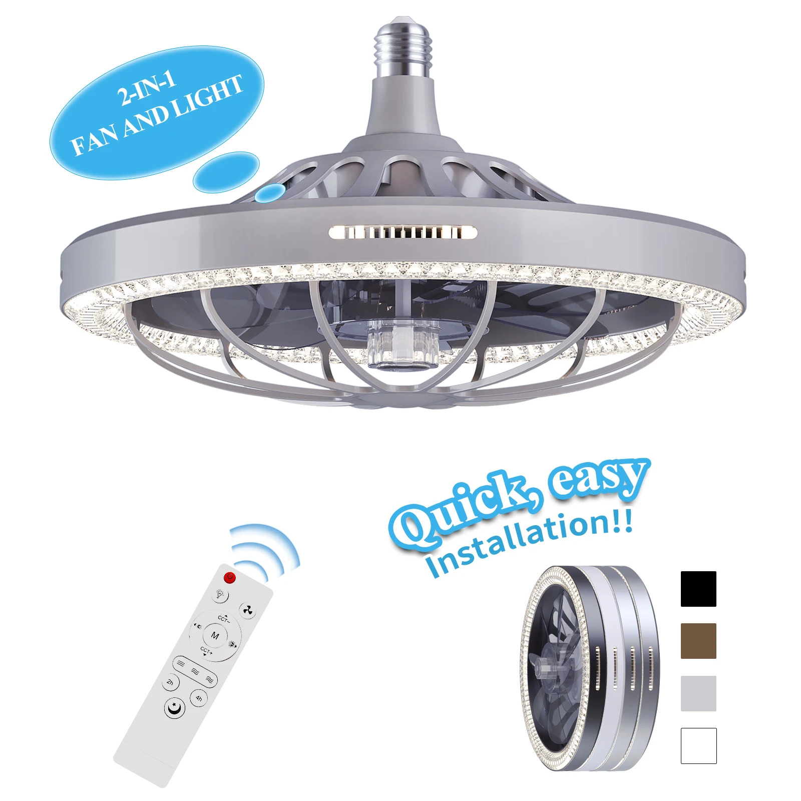 Ceiling Led Fan Light Moving Head Intelligent Dimming E27 E26 Fan Bulb Home Decor 360 Rotating Remote Control Modern Ceiling Fan