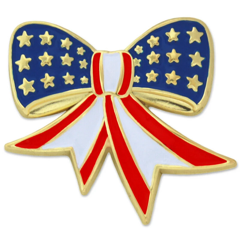 American Flag Patriotic Bow Fourth of July Pin Custom Design Logo Personalized Gift Silver Gold Plated Enamel Lapel Pin