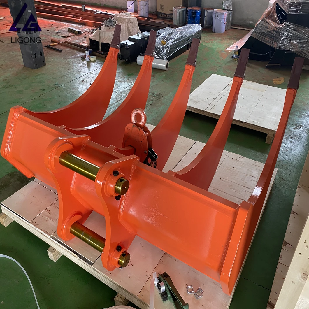 VIO50-2 excavator fork for sale,  excavator root rake, leaf rake grabber