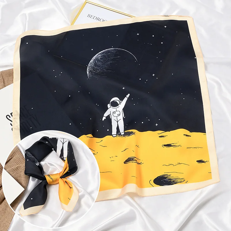 Женские квадратные шарфы, Шелковый Атласный головной платок с принтом, размер 53x53 см, 100%