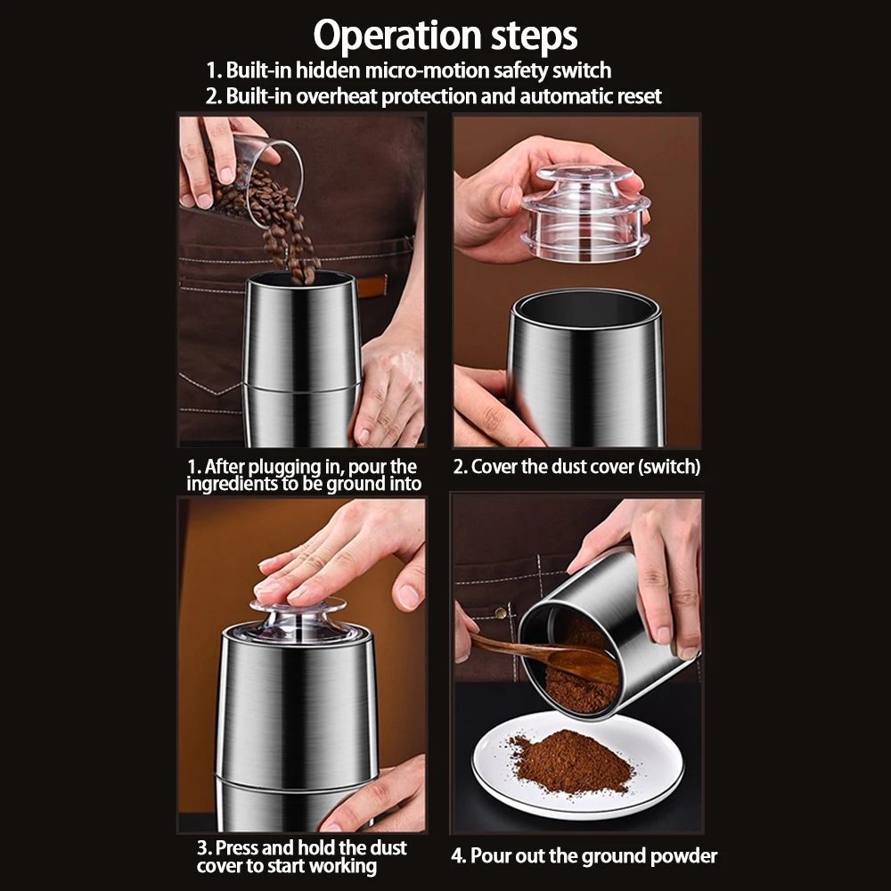 Mini Electric Manual Coffee Grinder Machine Cafe Grass Nuts Herbs Grains Pepper Tobacco Spice Flour Mill Beans Automatic Grinder