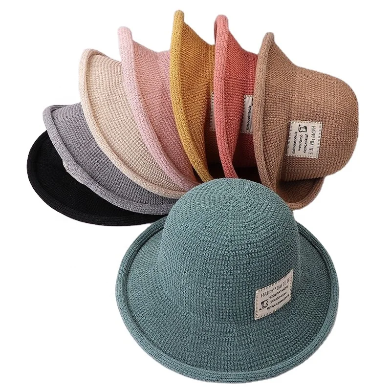 Japanese Fashion Knitted sun hat bucket Wholesale, Adult Bucket Hat Custom Color Logos, Custom Bucket Hats Embroidery
