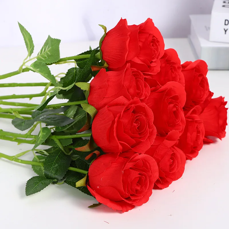 Wholesale New Silk Cloth Fake Flowers Wedding Bouquet Christmas Party Decoration Artificial Rose Flowers Silk Rose Flower