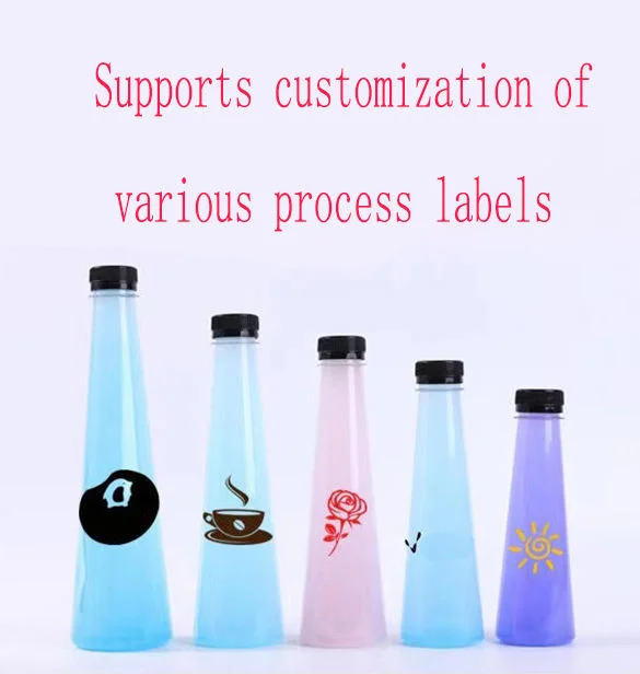 New Design 140ml 200ml 250ml 300ml 350ml 450ml Cone Shape PET Plastic Juice Bottle For Milk Tea liquor wine Beverage Packing